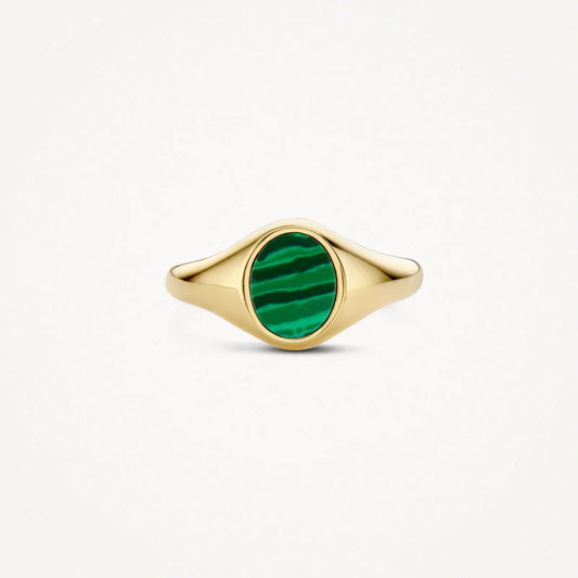 14CT YG BLUSH MALACHITE SIGNET RING