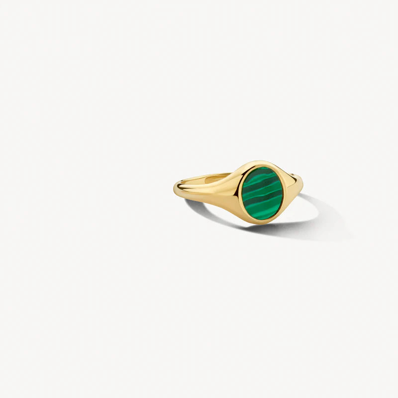14CT YG BLUSH MALACHITE SIGNET RING
