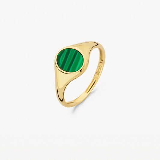 14CT YG BLUSH MALACHITE SIGNET RING