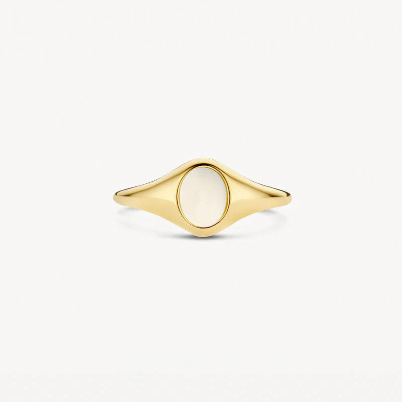 14ct Yellow Gold Pearl Stone Signet Ring
