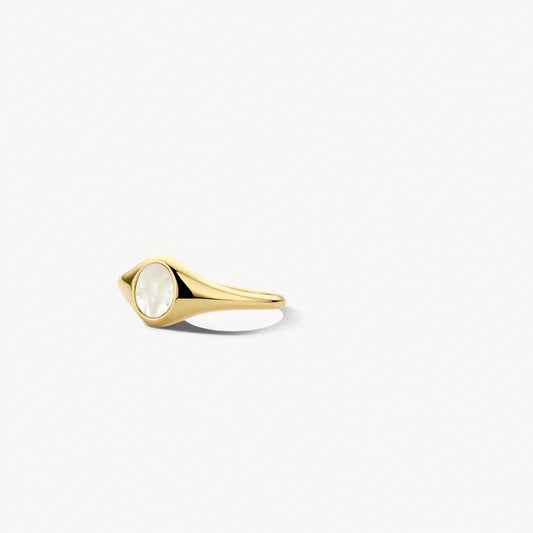 14ct Yellow Gold Pearl Stone Signet Ring