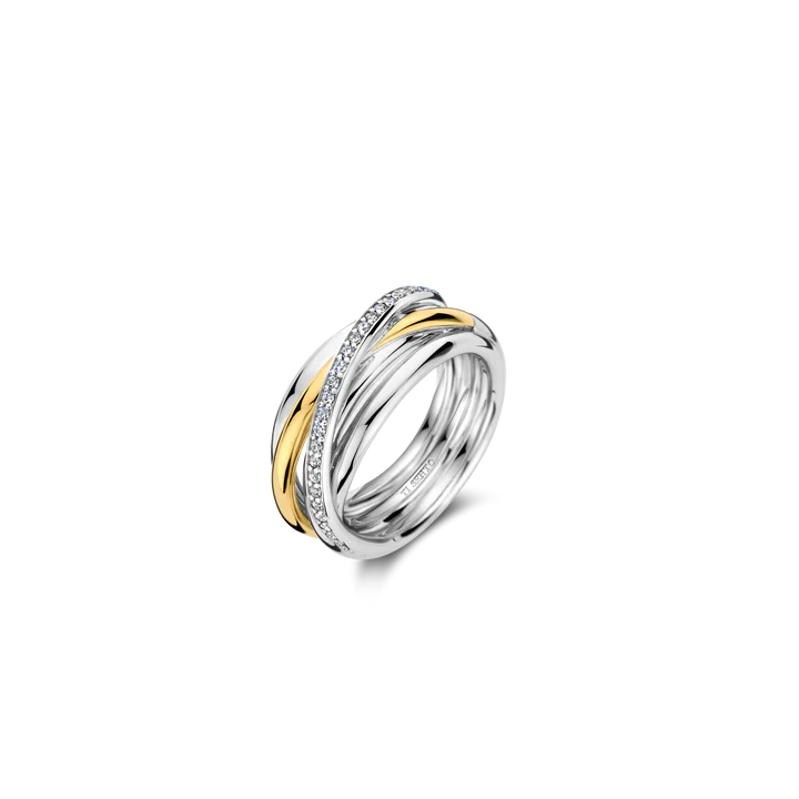 TISENTO TWO-TONED CZ CROSSOVER CHUNKY RING