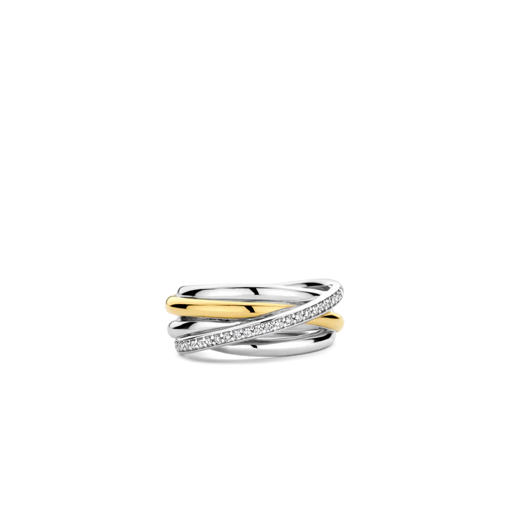 TISENTO TWO-TONED CZ CROSSOVER CHUNKY RING