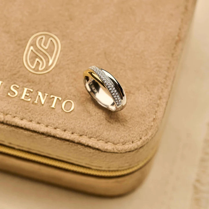 TISENTO TWO-TONED CZ CROSSOVER RING
