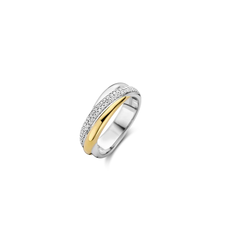 TISENTO TWO-TONED CZ CROSSOVER RING