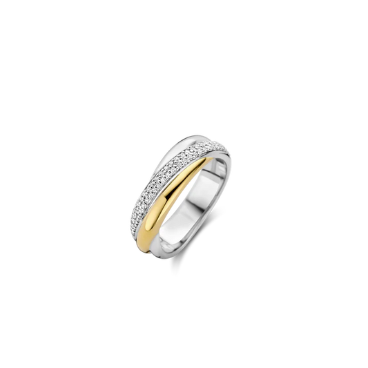 TISENTO TWO-TONED CZ CROSSOVER RING