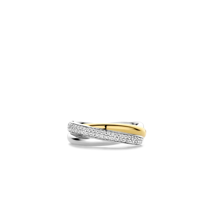 TISENTO TWO-TONED CZ CROSSOVER RING