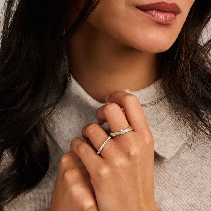 TISENTO TWO-TONED CZ SOLITAIRE TWIST BAND RING