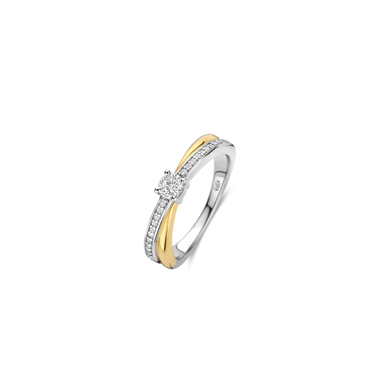 TISENTO TWO-TONED CZ SOLITAIRE TWIST BAND RING