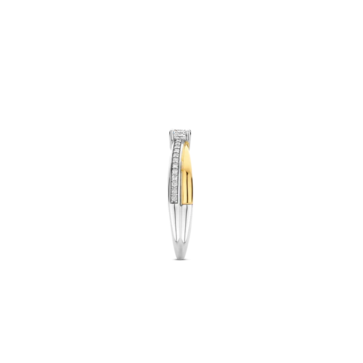 TISENTO TWO-TONED CZ SOLITAIRE TWIST BAND RING