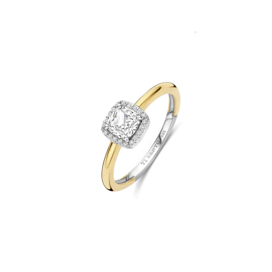 Tisento Gold on Silver Classic Square Zirconia Ring