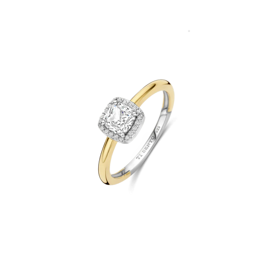 Tisento Gold on Silver Classic Square Zirconia Ring