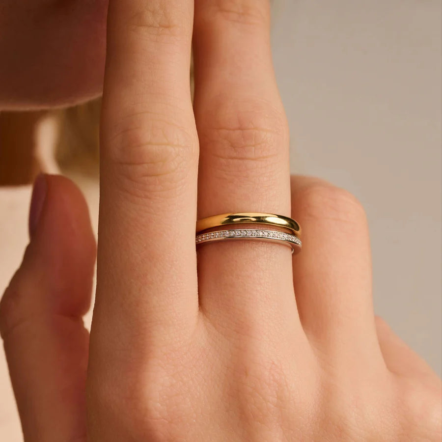 Tisento Gold on Silver Zirconia Double Ring
