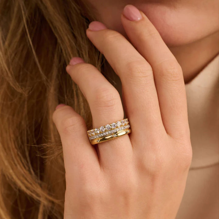 TISENTO GOLD CZ MIXED CUTS CHUNKY RING