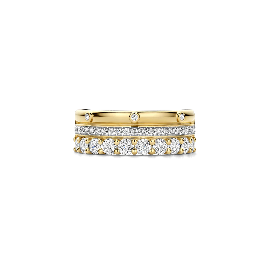 TISENTO GOLD CZ MIXED CUTS CHUNKY RING