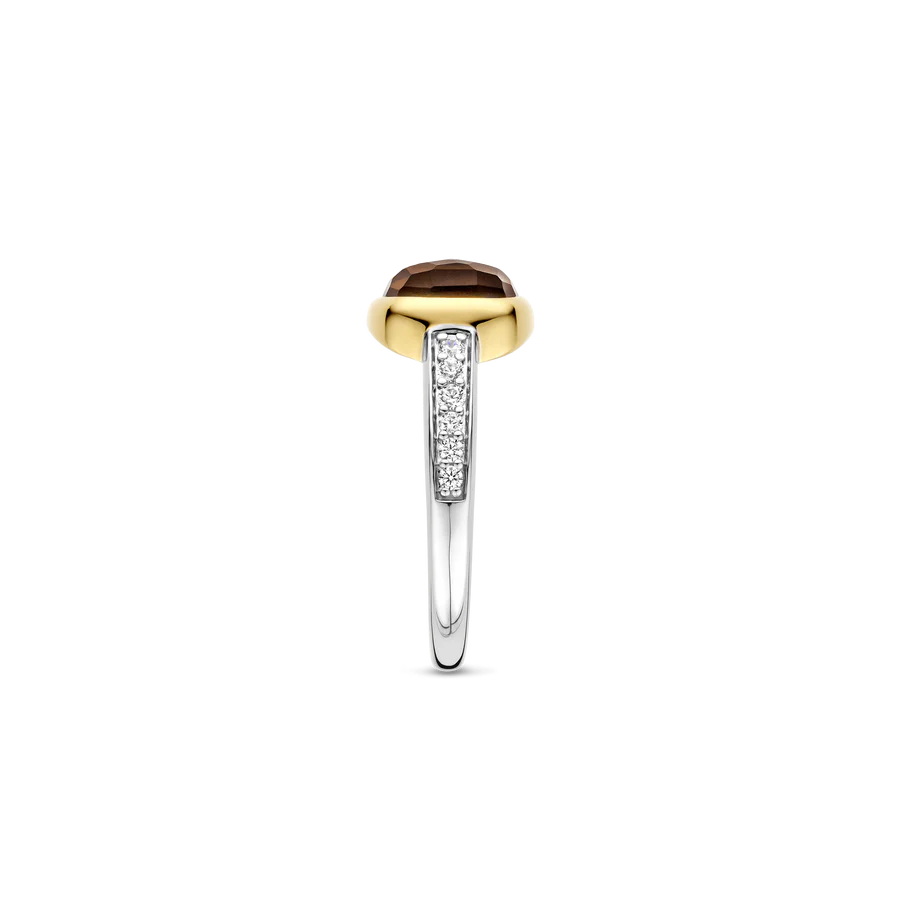 Tisento Smoky Brown Ring with Cubic Zirconia on Shoulders