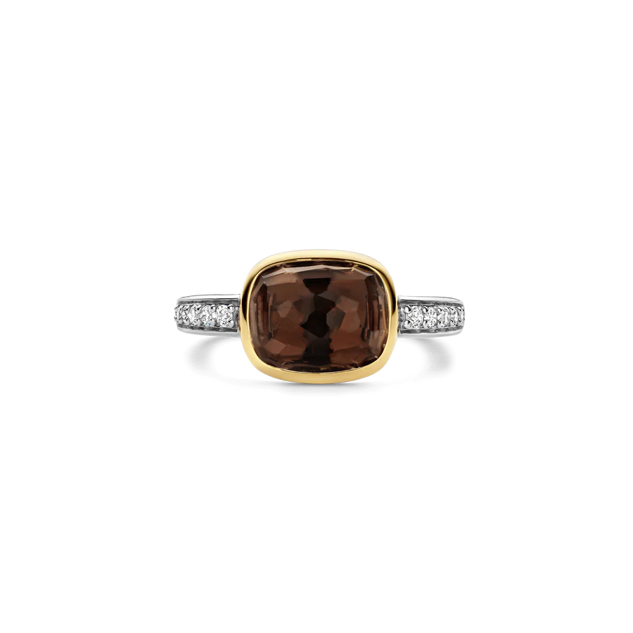Tisento Smoky Brown Ring with Cubic Zirconia on Shoulders