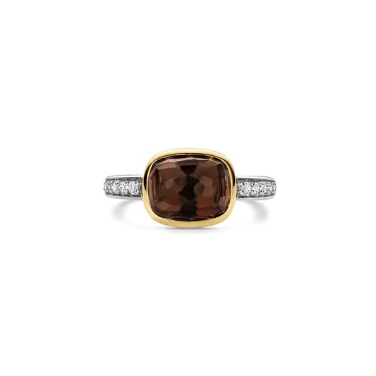 Tisento Smoky Brown Ring with Cubic Zirconia on Shoulders