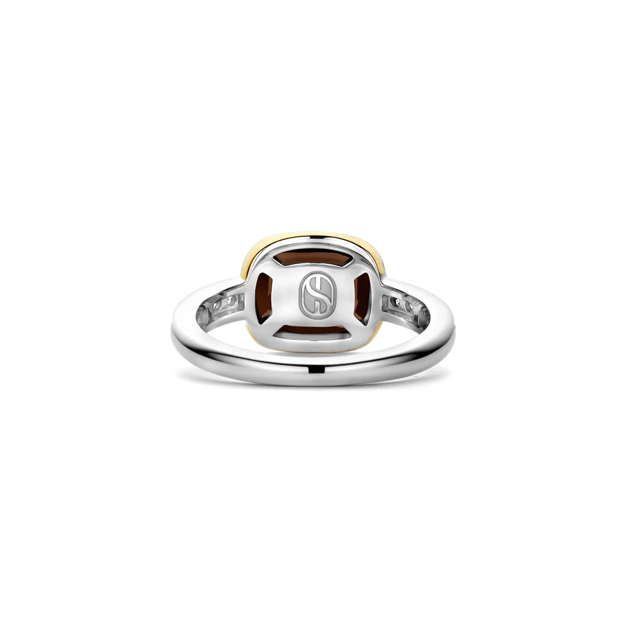 Tisento Smoky Brown Ring with Cubic Zirconia on Shoulders