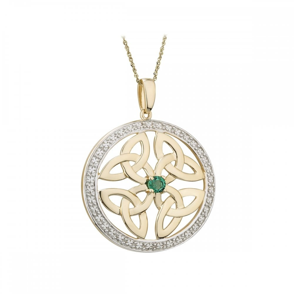 14CT CELTIC PENDANT DIAMOND & EMERALD