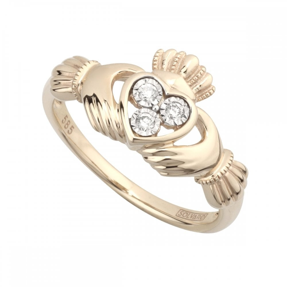 14CT DIAMOND CLADDAGH RING 0.06CT DIAMOND