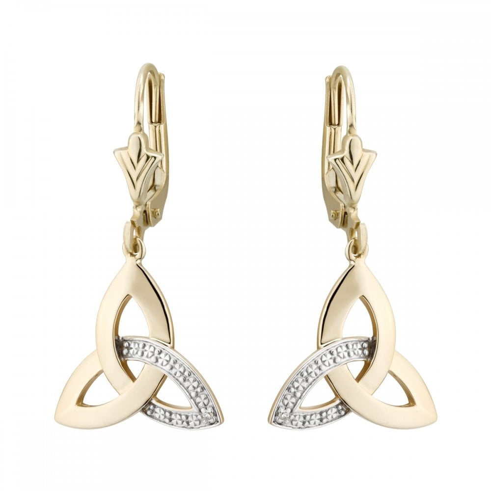 14CT YELLOW GOLD DIAMOND TRINITY KNOT EARRINGS