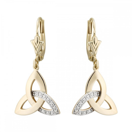14CT YELLOW GOLD DIAMOND TRINITY KNOT EARRINGS