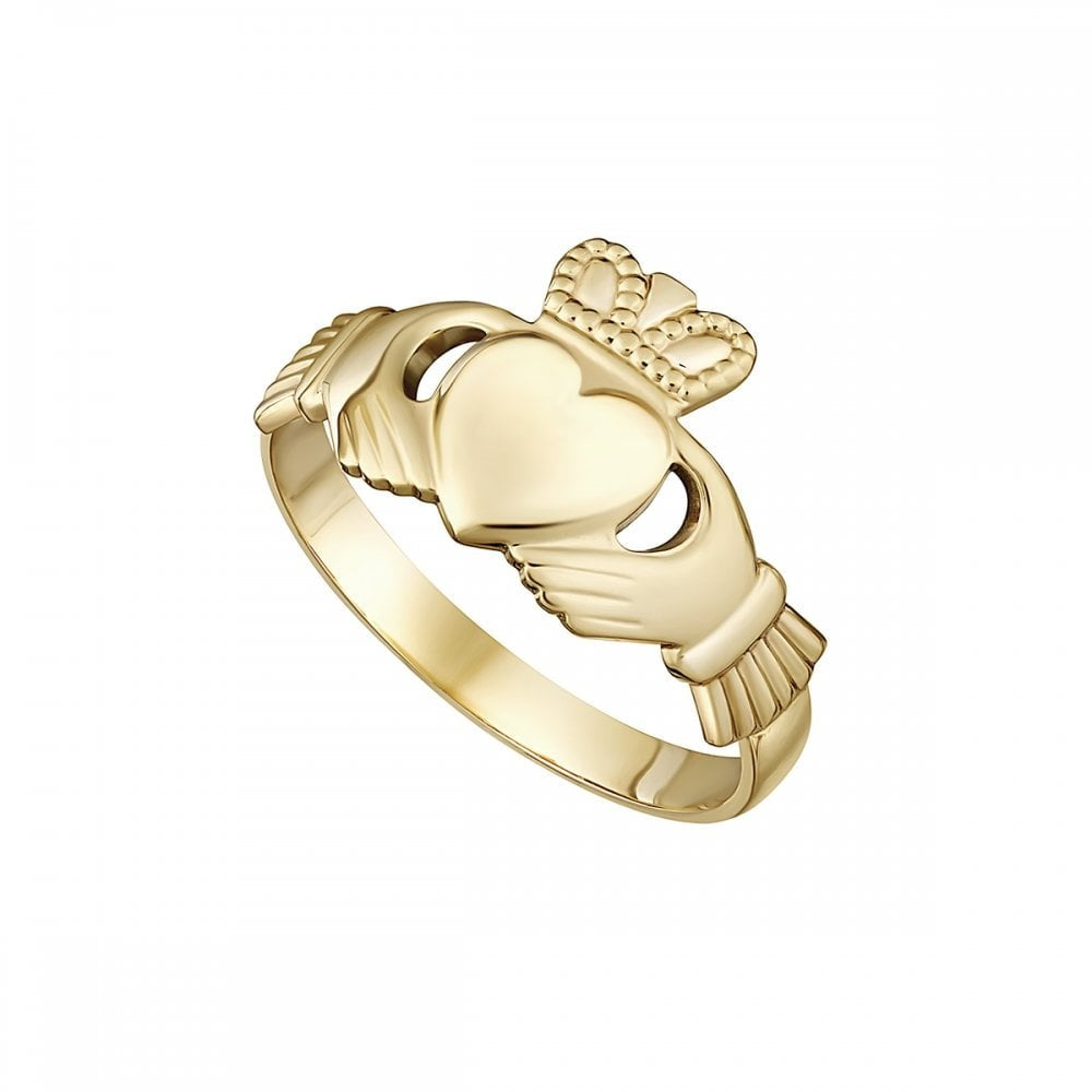 14CT YELLOW GOLD LADIES CLADDAGH RING