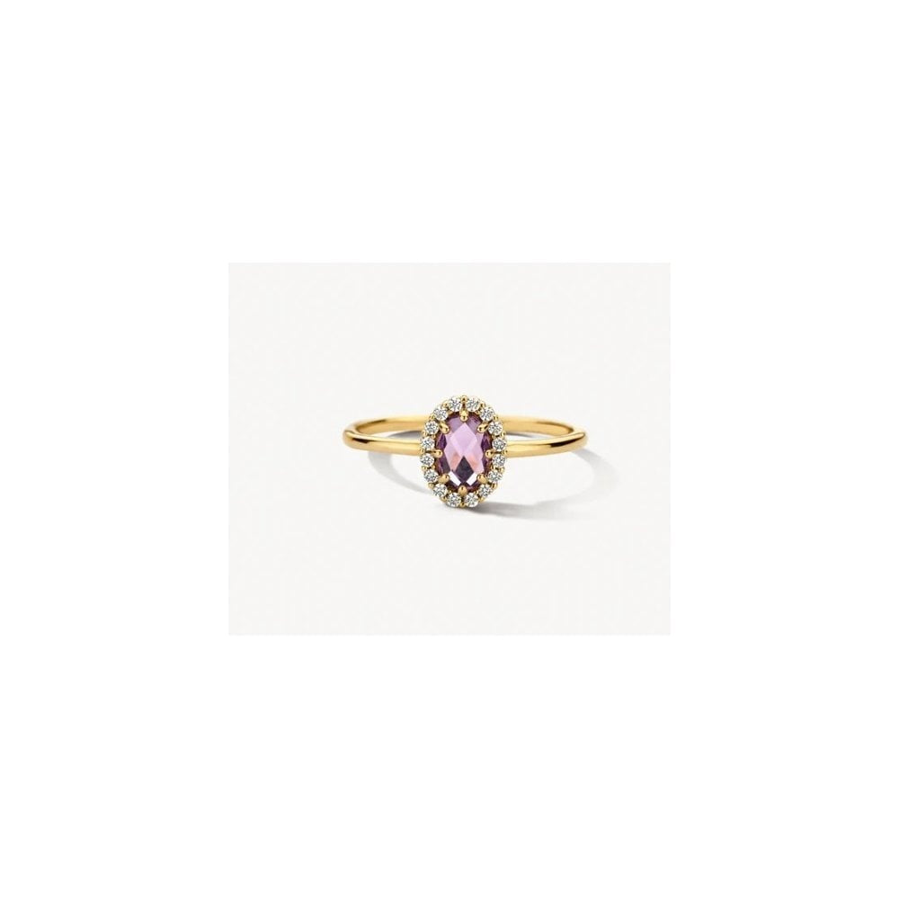 14CT YG AMETHYST & CZ OVAL RING size 48