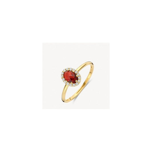 14CT YG GARNET & CZ OVAL RING size 54