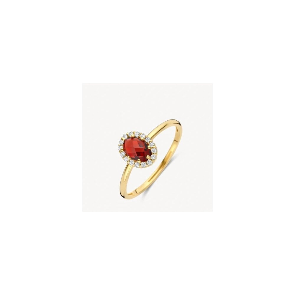 14CT YG GARNET & CZ OVAL RING size 56