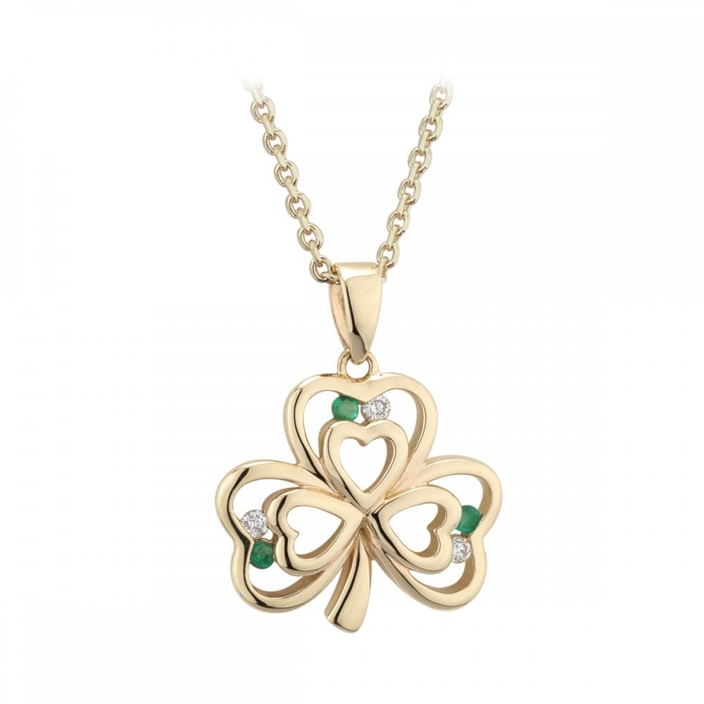 14K DIAMOND & EMERALD SHAMROCK PENDANT