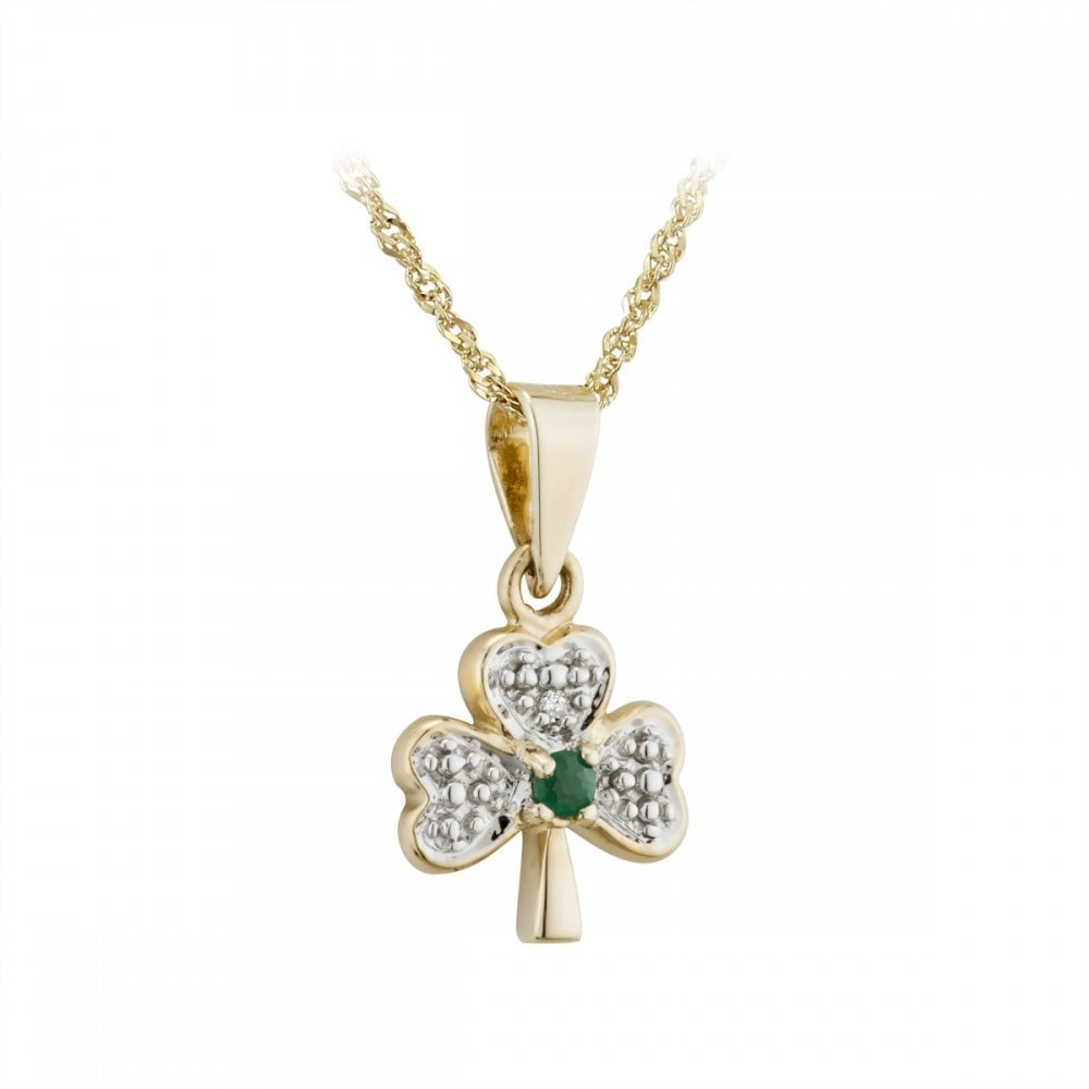 14K GOLD DIAMOND EMERALD SHAMROCK