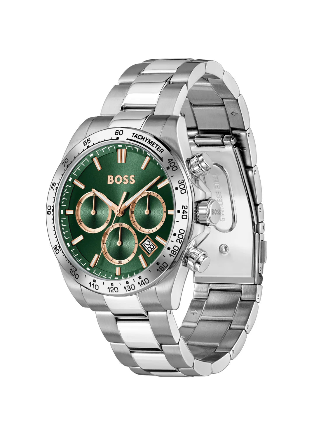 BOSS CHRONOGRAPH GREEN DIAL GENTS STAINLESS STEEL WATCH