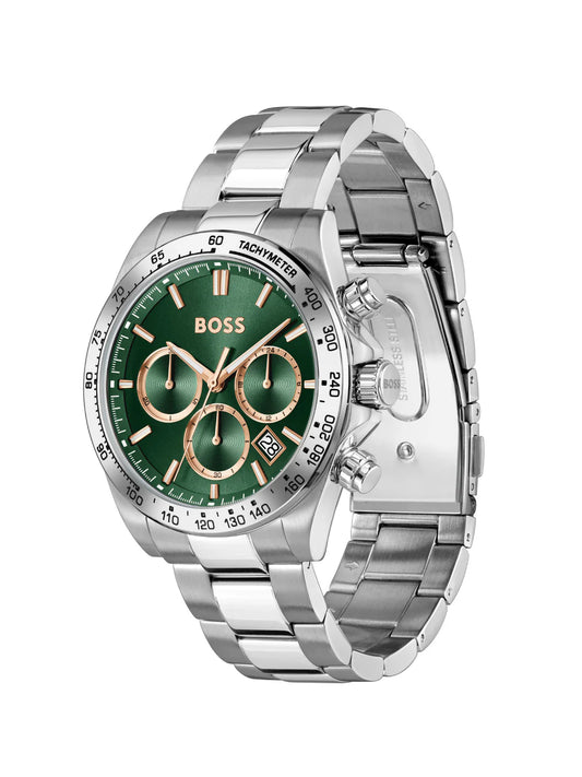 BOSS CHRONOGRAPH GREEN DIAL GENTS STAINLESS STEEL WATCH