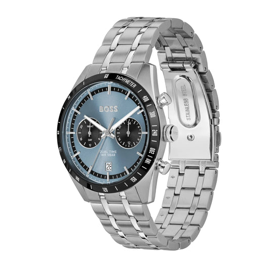 BOSS BLUE DIAL CHRONOGRAPH GENTS STAINLESS STEEL WATCH