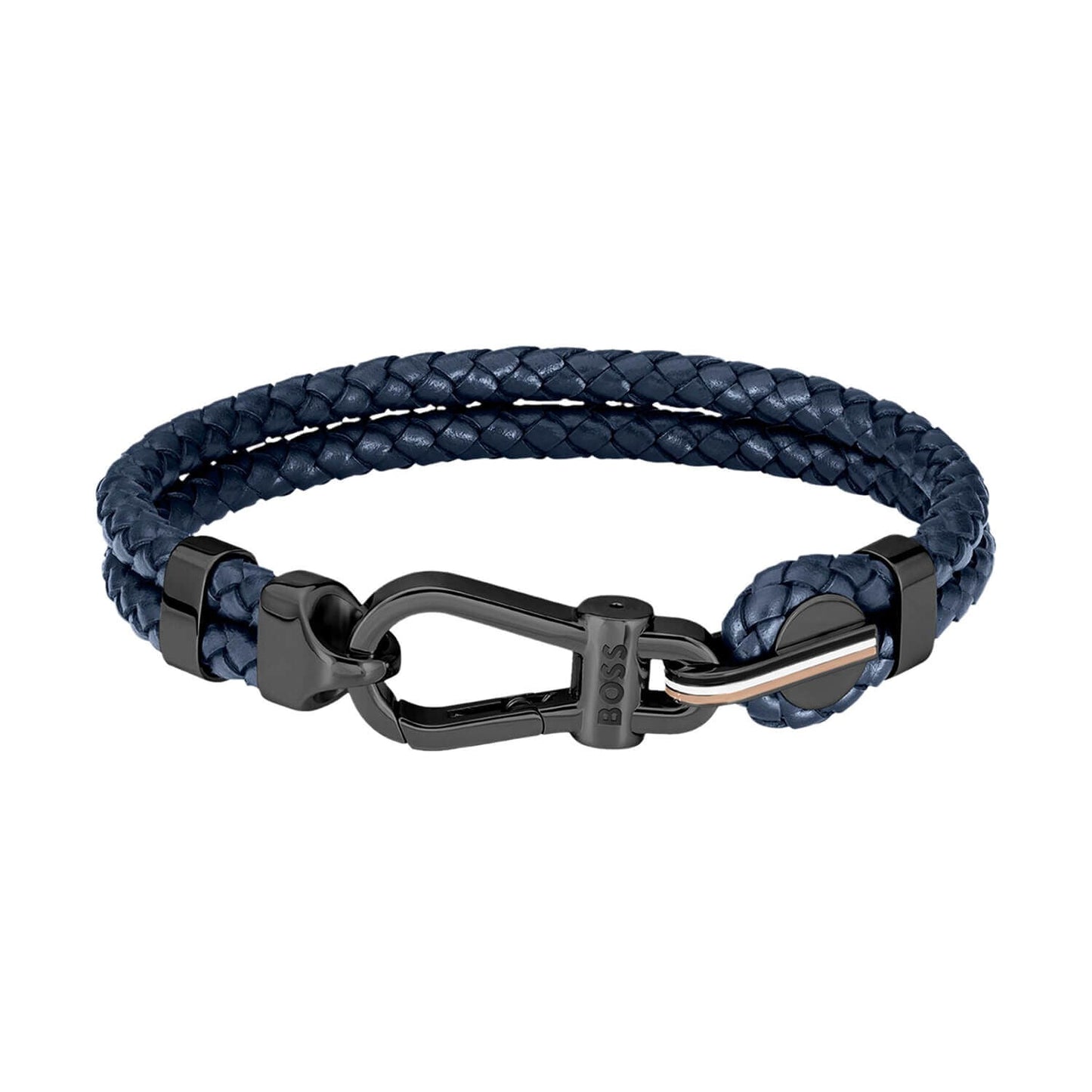 BOSS DOUBLE NAVY LEATHER BRACELET