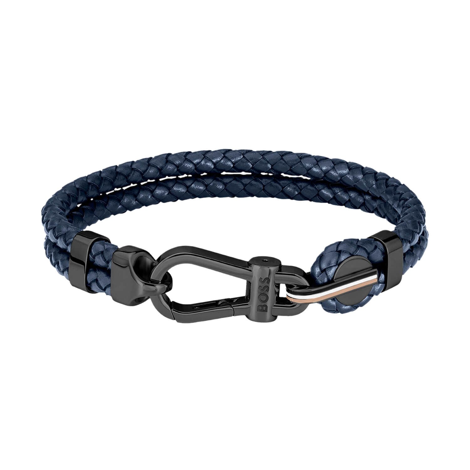 BOSS DOUBLE NAVY LEATHER BRACELET
