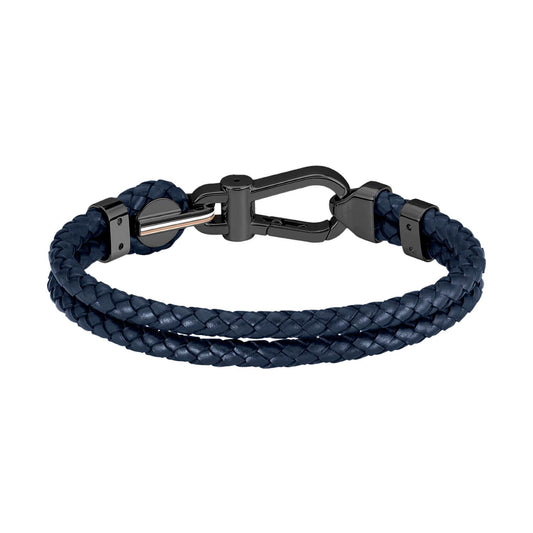 BOSS DOUBLE NAVY LEATHER BRACELET