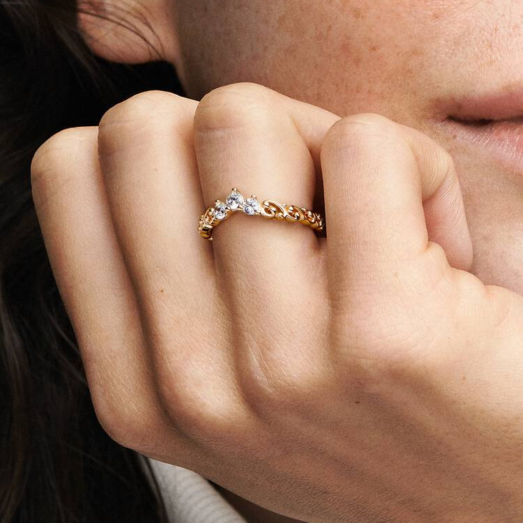 14ct Gold on Silver Regal Swirl Tiara Pandora Ring