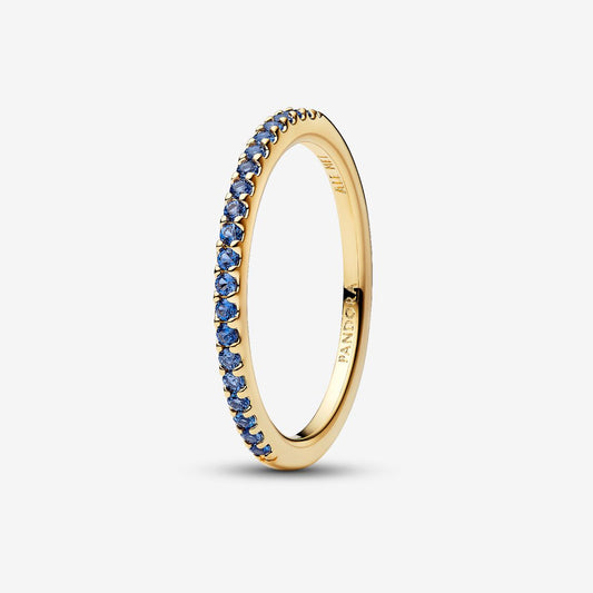 14ct Gold on Silver Sparkling Blue Half-Eternity Band Pandora Ring