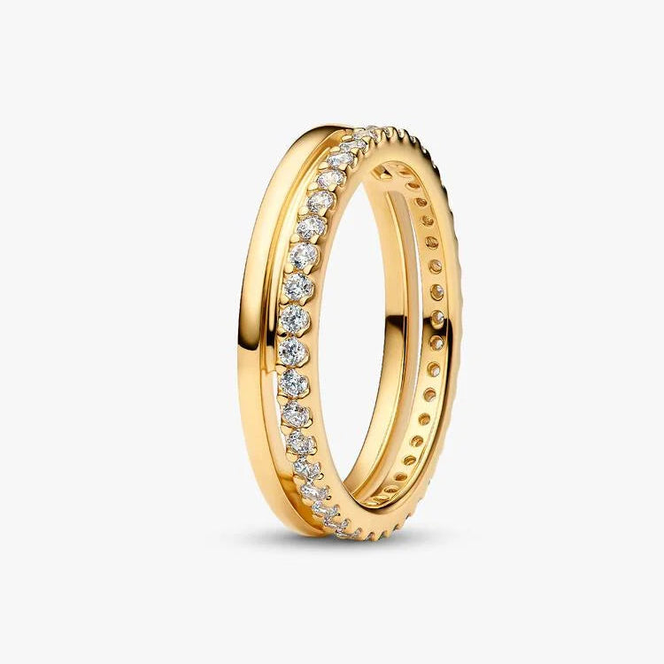 14ct Gold on Silver Double Band Pandora Ring