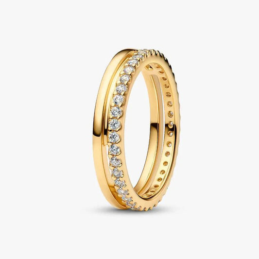 14ct Gold on Silver Double Band Pandora Ring