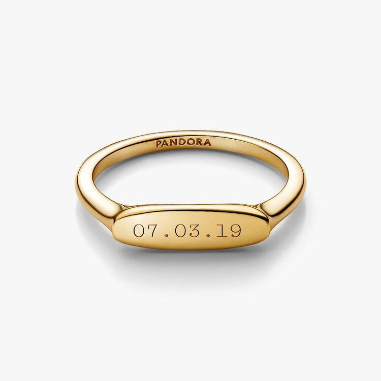 14ct Gold on Silver Engravable Bar Pandora Ring
