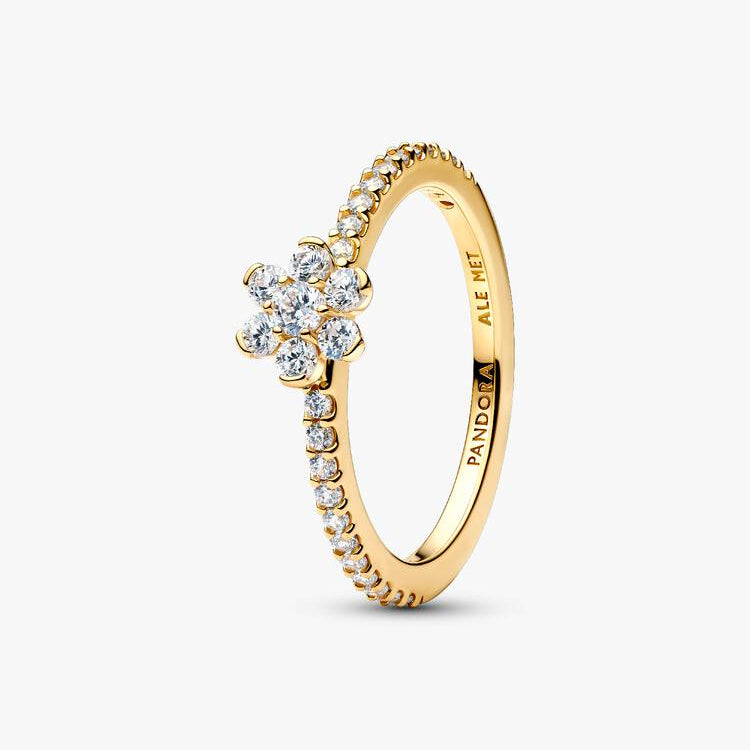 14ct Gold on Silver Sparkling Flower Pandora Ring