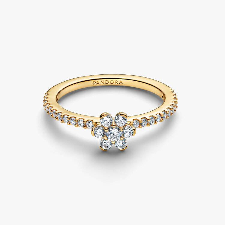 14ct Gold on Silver Sparkling Flower Pandora Ring