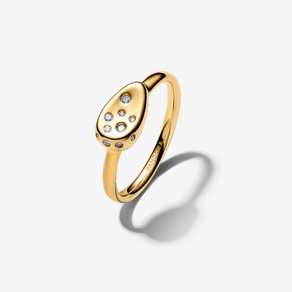 14ct Gold on Silver Medium Stone-Set Oval Signet Pandora Ring