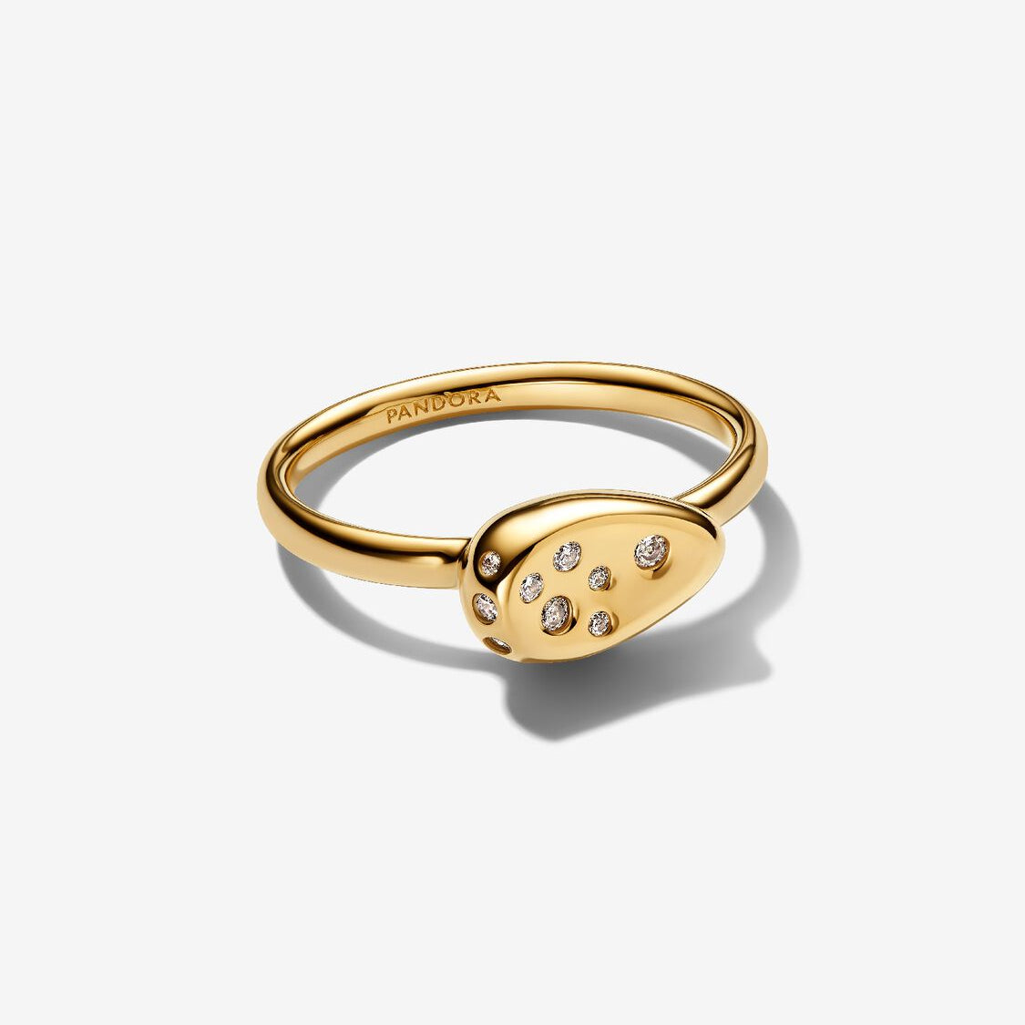 14ct Gold on Silver Medium Stone-Set Oval Signet Pandora Ring