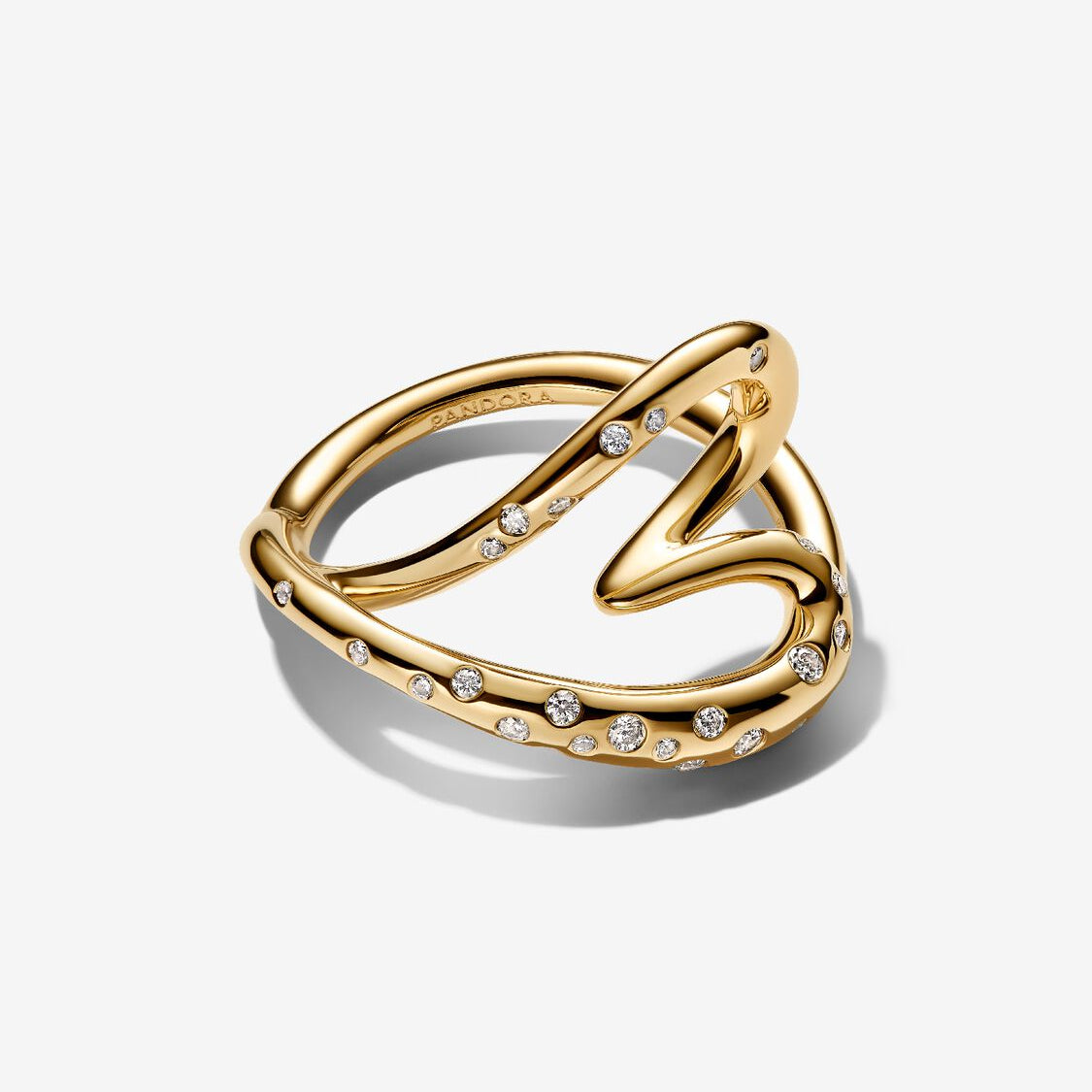 14ct Gold on Silver Organically Heart Shaped Stone-Set Pandora Ring