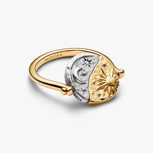 Sun and Moon Reversible Medallion Two-Toned Pandora Ring